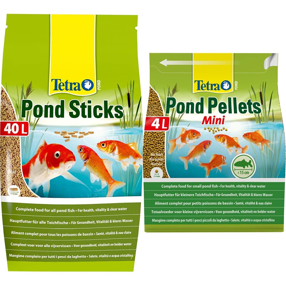 Tetra Pond Sticks - Fischfutter für Teichfische, für gesunde Fische und klares Wasser im Gartenteich, 40 L Beutel & Pond Pellets Mini – Hauptfutter für kleine Teichfische, 4 L Beutel