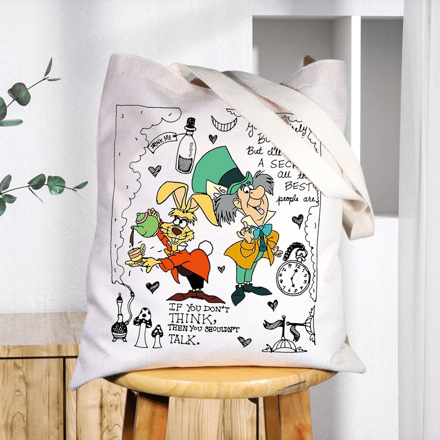 BWWKTOP Mad Hatter Tote Bag March Hare Fans Gift But I’ll Tell You a Secret March Hare Mad Hatter Shoulder Bag