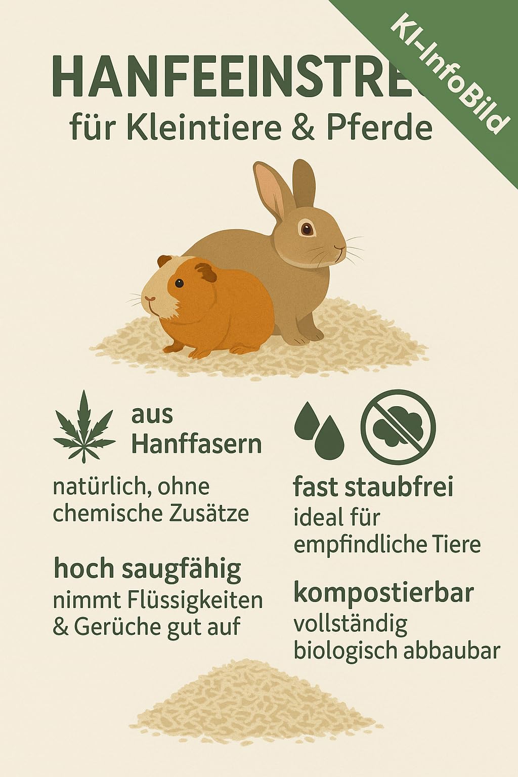Power-Hemp Classic 360 kg (18 Ballen) Hanfstreu für Pferde & Kleintiere – staubarm, saugstark, geruchsbindend,