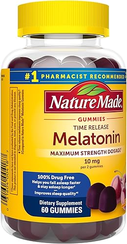 Miniatura 8 de Nature Made Gomitas de melatonina de liberación temporal de 10 mg por porción, dosis de máxima fuerza para adultos, 100% libre de drogas, 60