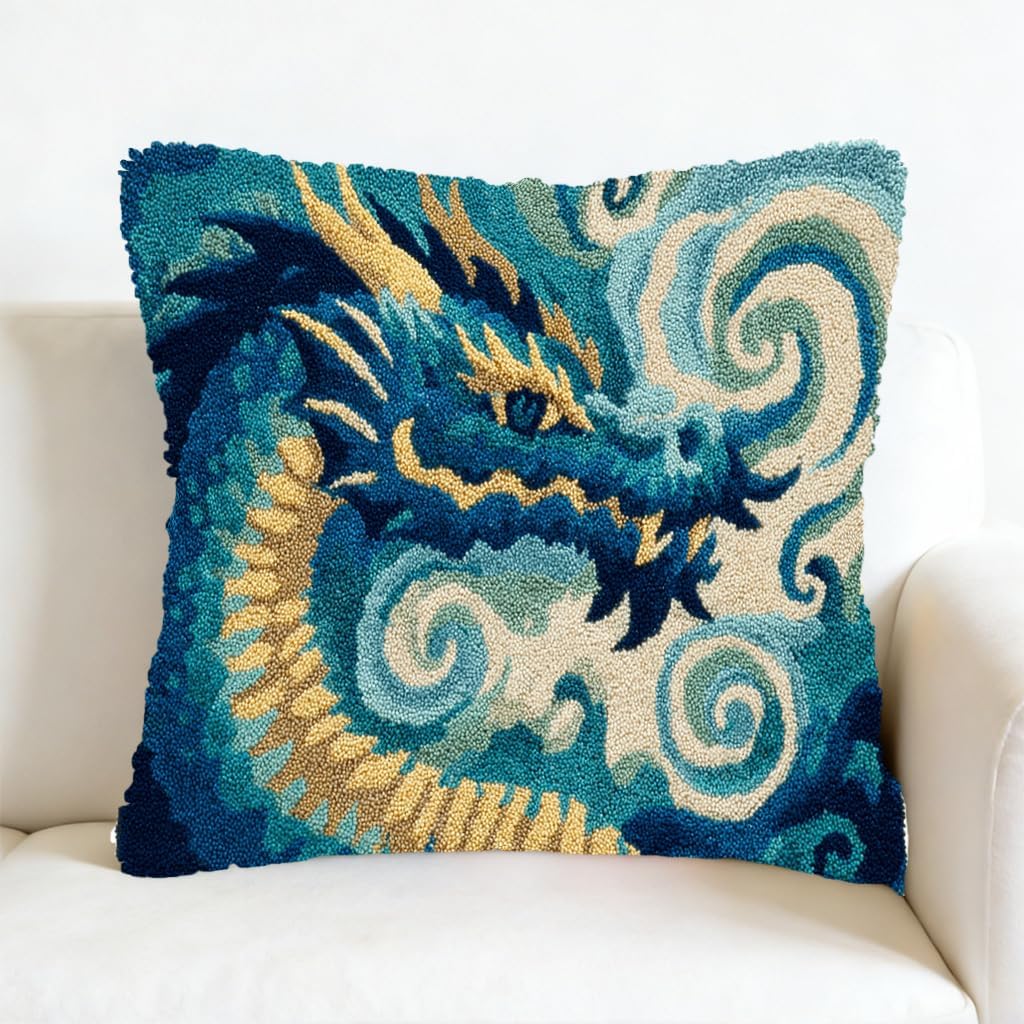 DIY Latch Hook Pillow Kit Flying Dragon Easy for Beginners Stamped Cushion 43x43cm Sofa Bedroom Decor Craft-4