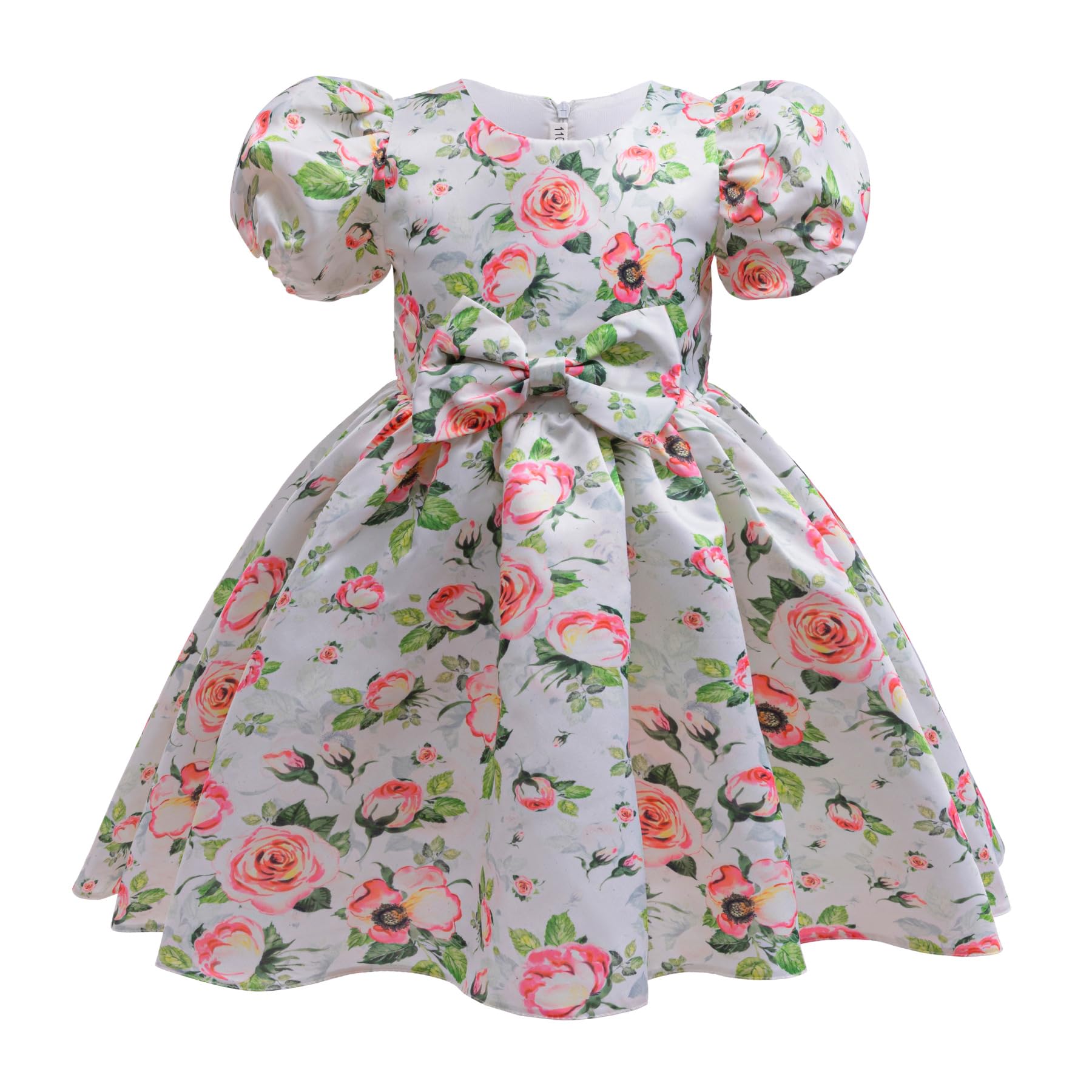 Vestidos de Niña Ropa para Niños con Estampado Floral Vestido de Princesa de Satén con Mangas abullonadas