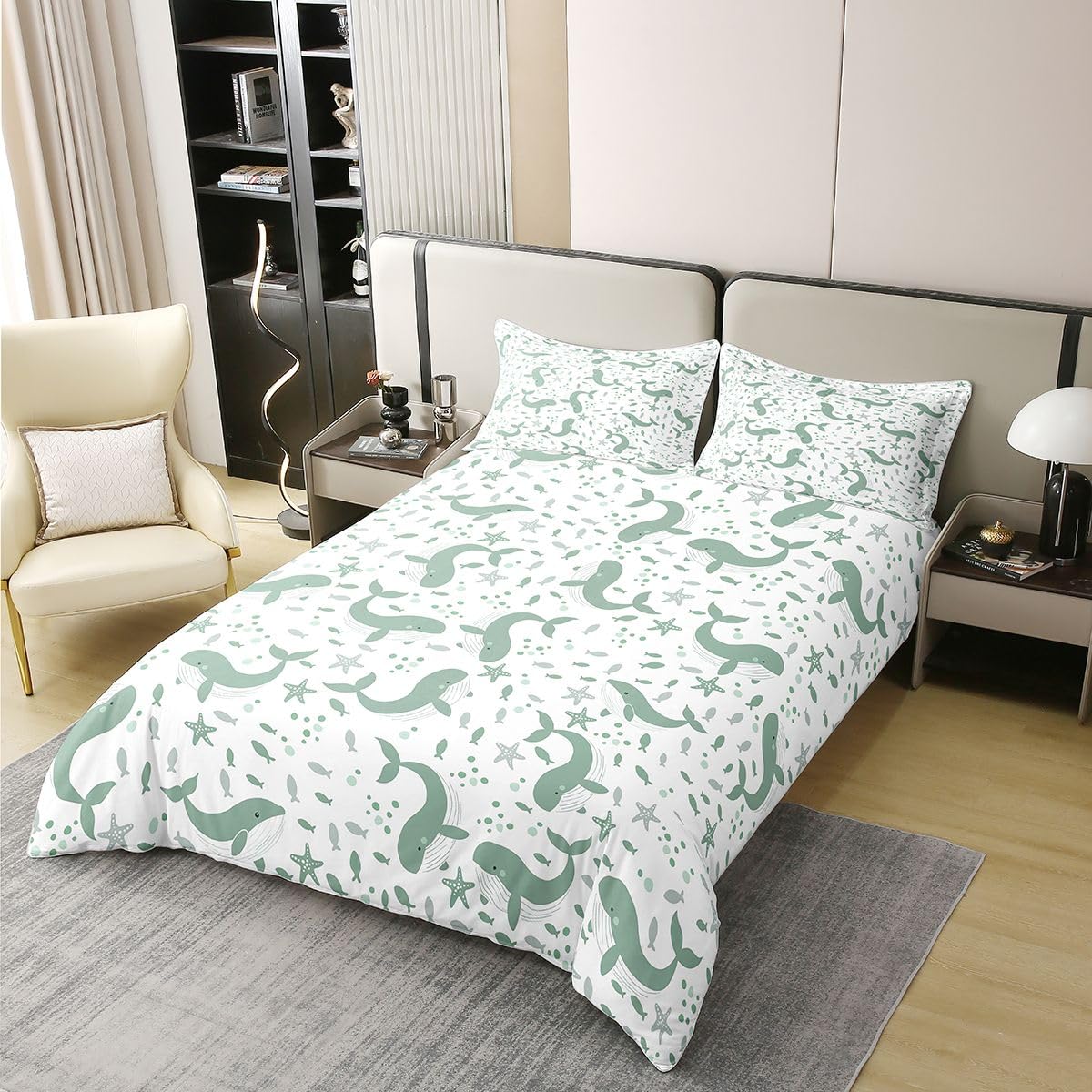 Homewish Kawaii uroczy wieloryb podwójna poszewka na kołdrę kreskówka ryba pod morzem bawełna zestaw pościeli lato ocean rozgwiazda poszewka na kołdrę zwierzęta miejsce akwarela zestawy łóżek