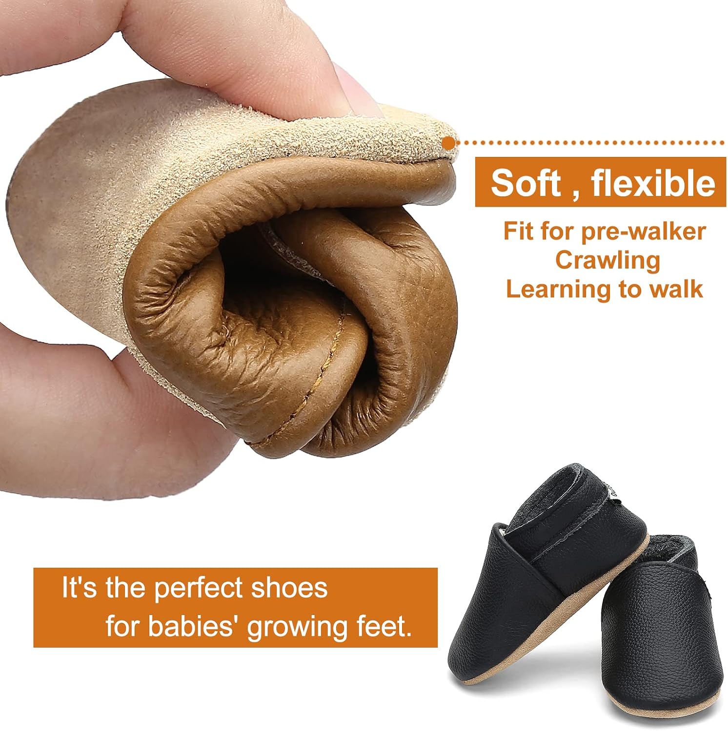 OWLOWLA Soft Sole Baby Shoes - Leather Baby First Walking Crib Shoes Slip-on Moccasins Infant Toddler Pre-Walker Shoes for Boy Girl