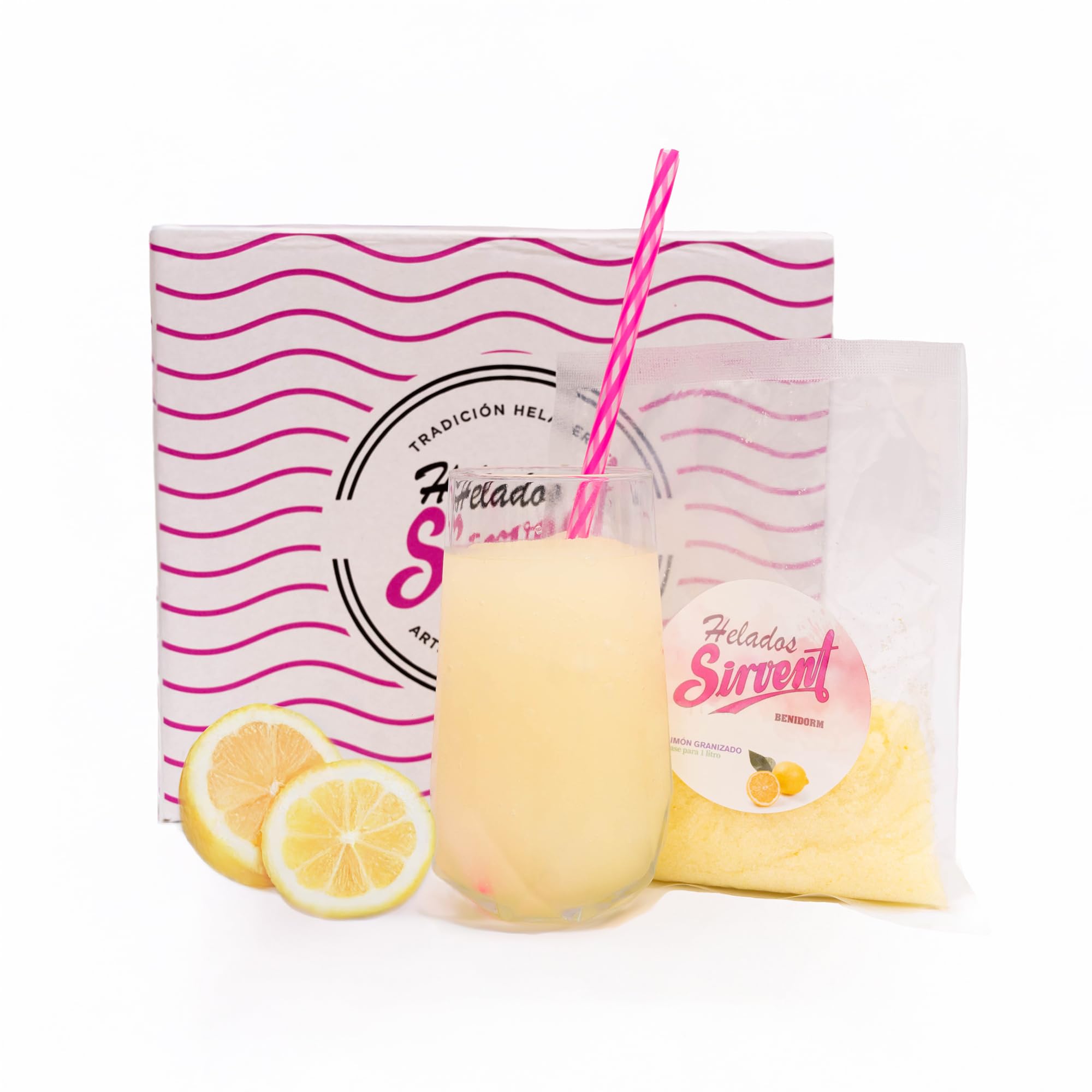 Granizado de Limón Helados Sirvent – Kit 10 Sobres + Vaso Reutilizable | Para Batidora, Thermomix o Granizadora | Sabor de Heladería en Casa | Vegano