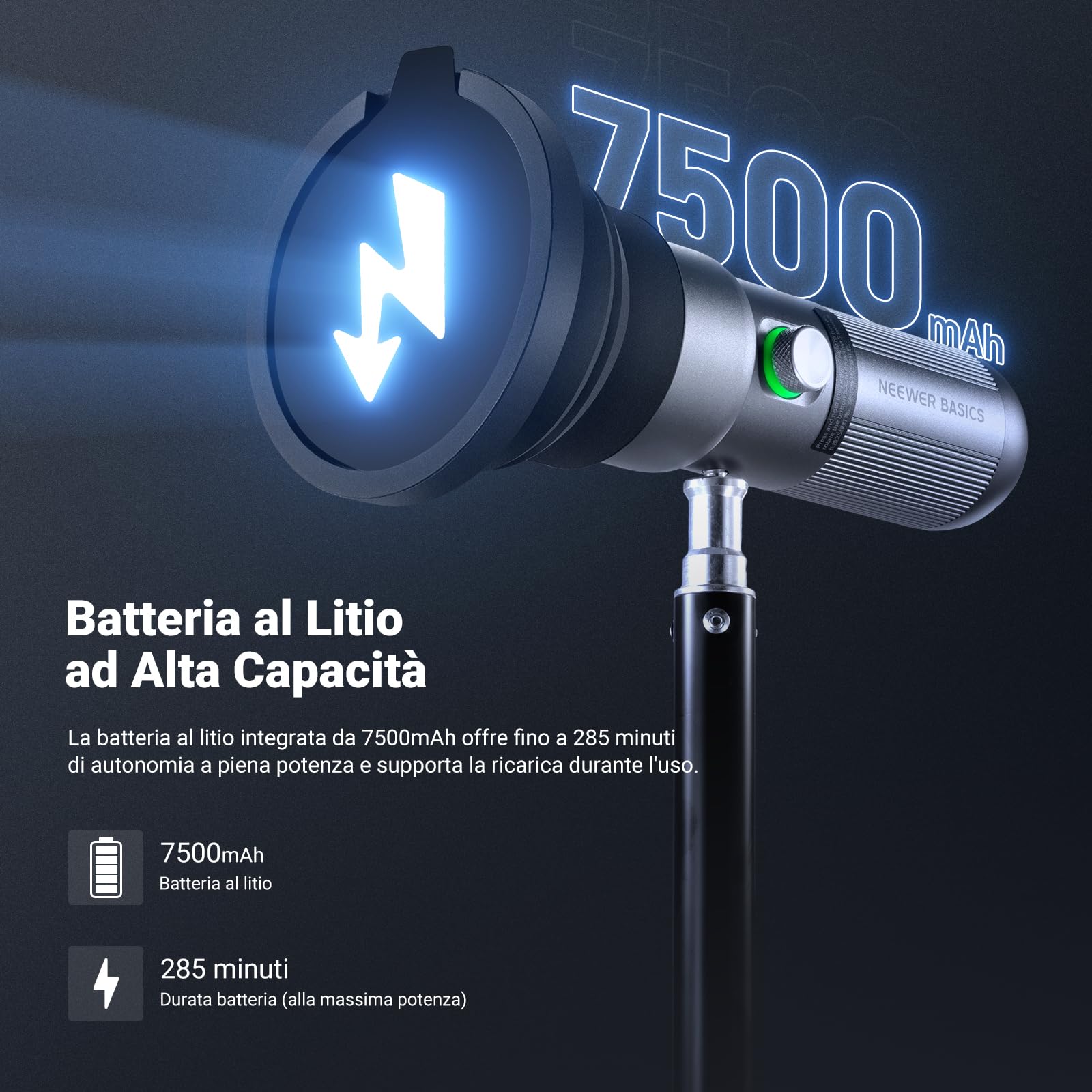 NEEWER BASICS Torcia Fotografica RGB con 4 Colori/20 Filtri Gobo/7500mAh, 10W Faretto Video LED Portatile, Luce Ambientale al Tramonto in Lega Alluminio per l'Illuminazione Studio Riprese Video, FL10