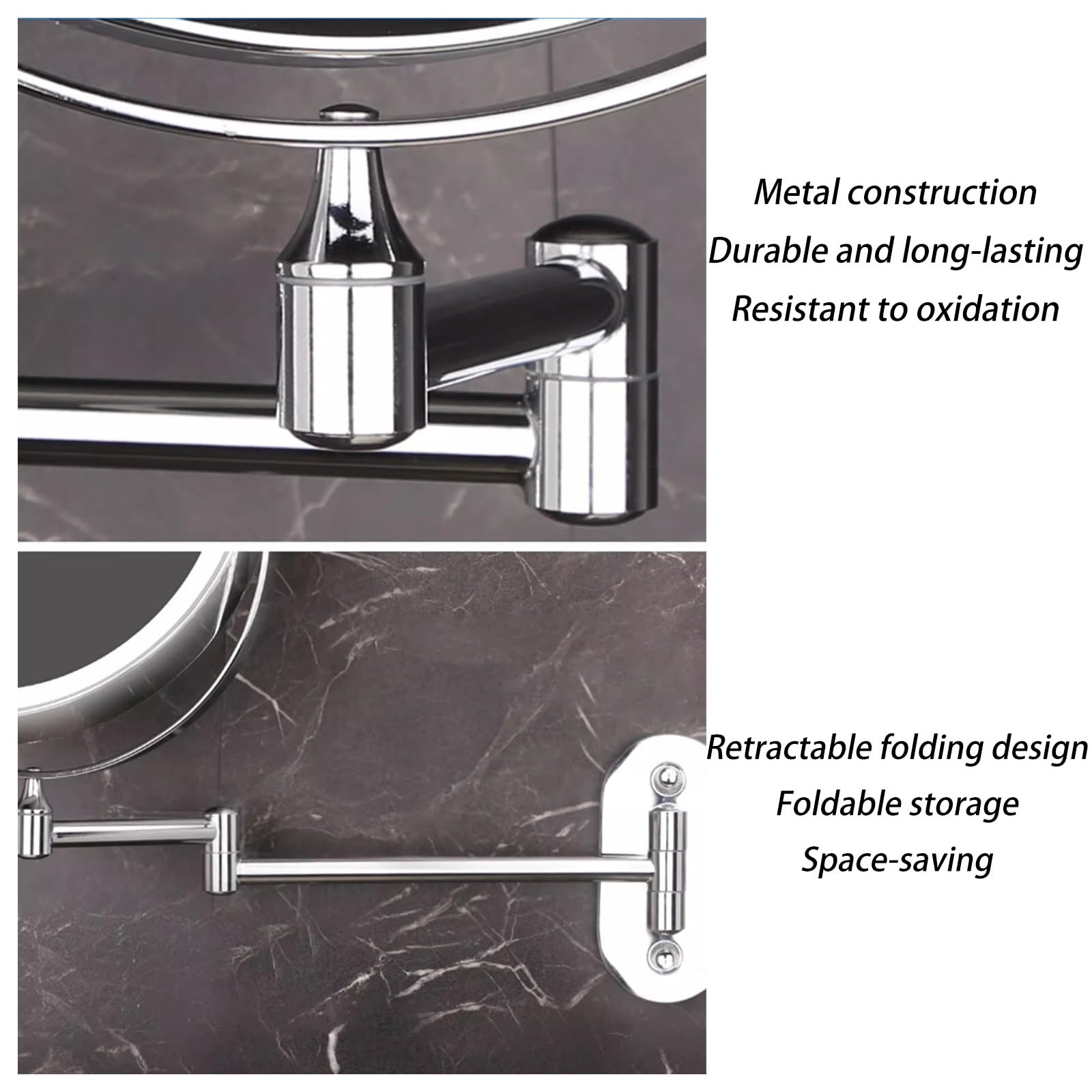 Specchio Da Trucco Ricaricabile Illuminato Da Parete, Specchio Ingranditore A Doppia Faccia 1X/3X, Opzione 3 Luci Dimmerabile, Specchio Estensibile Da Bagno(Noir)