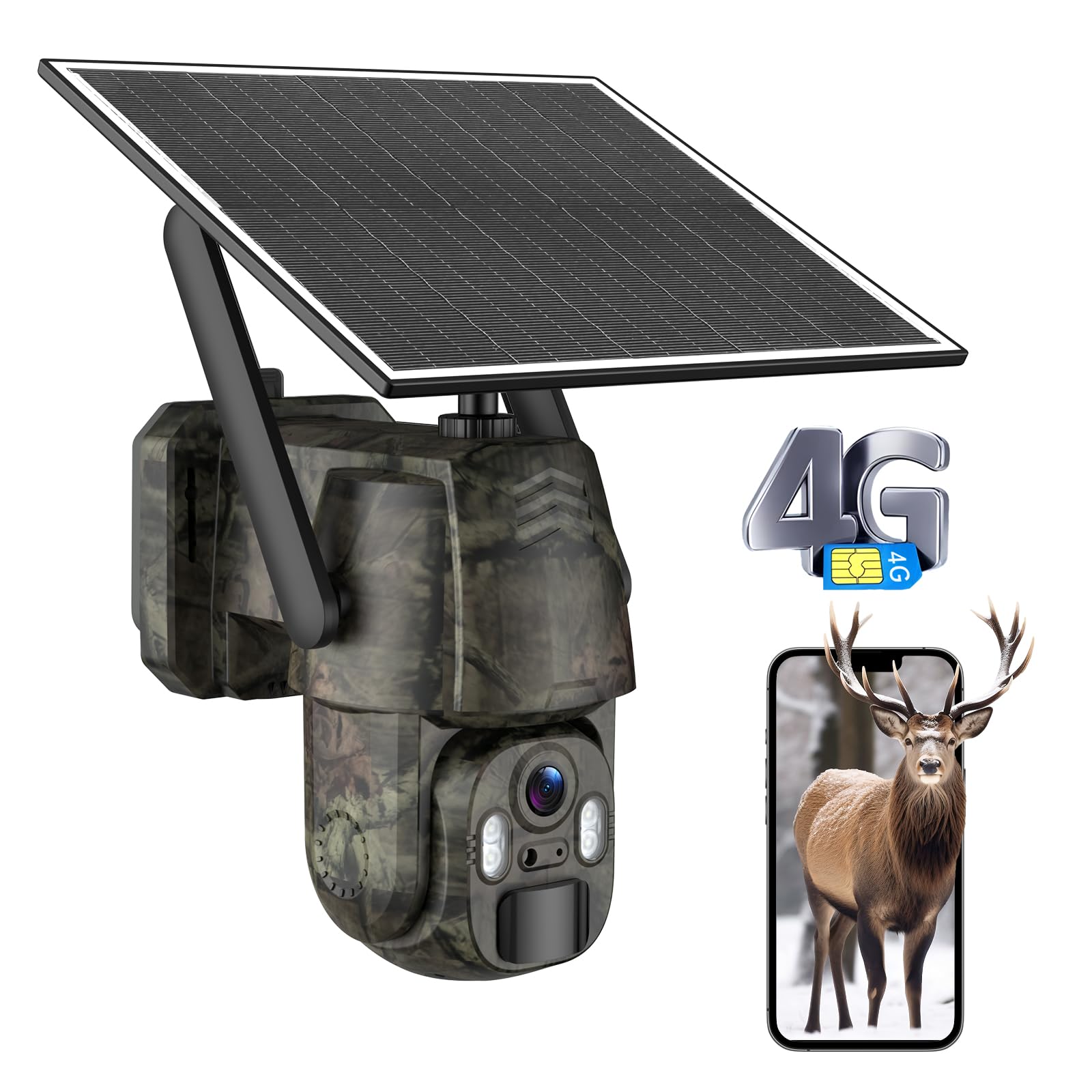 AMOROM 3G/4G LTE Überwachungskamera Aussen Wildkamera Solar mit SIM Karte, 2K Kamera Überwachung Akku Ohne WLAN mit Farb Nachtsicht, Bewegungserkennung, IP66 Wasserdicht
