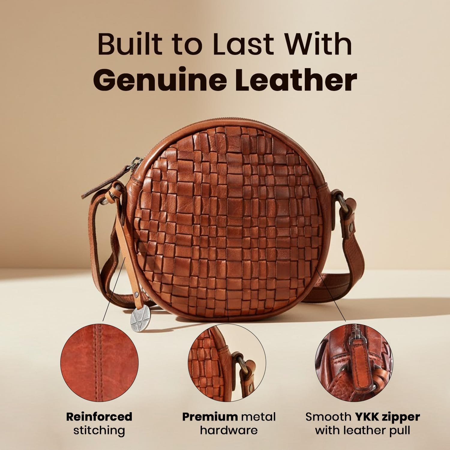 Genuine Leather Round Crossbody Bags For Women, Sling Bag For Women Crossbody Purse Trendy Casual