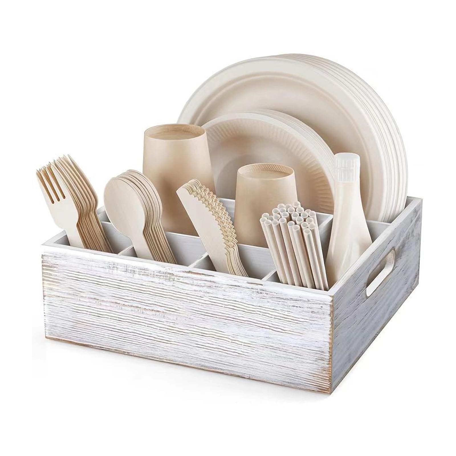 Msioytog Wooden Utensils Holder with Felt Base for Tabletop Protective and Space Saving Wooden Cutlery Tray