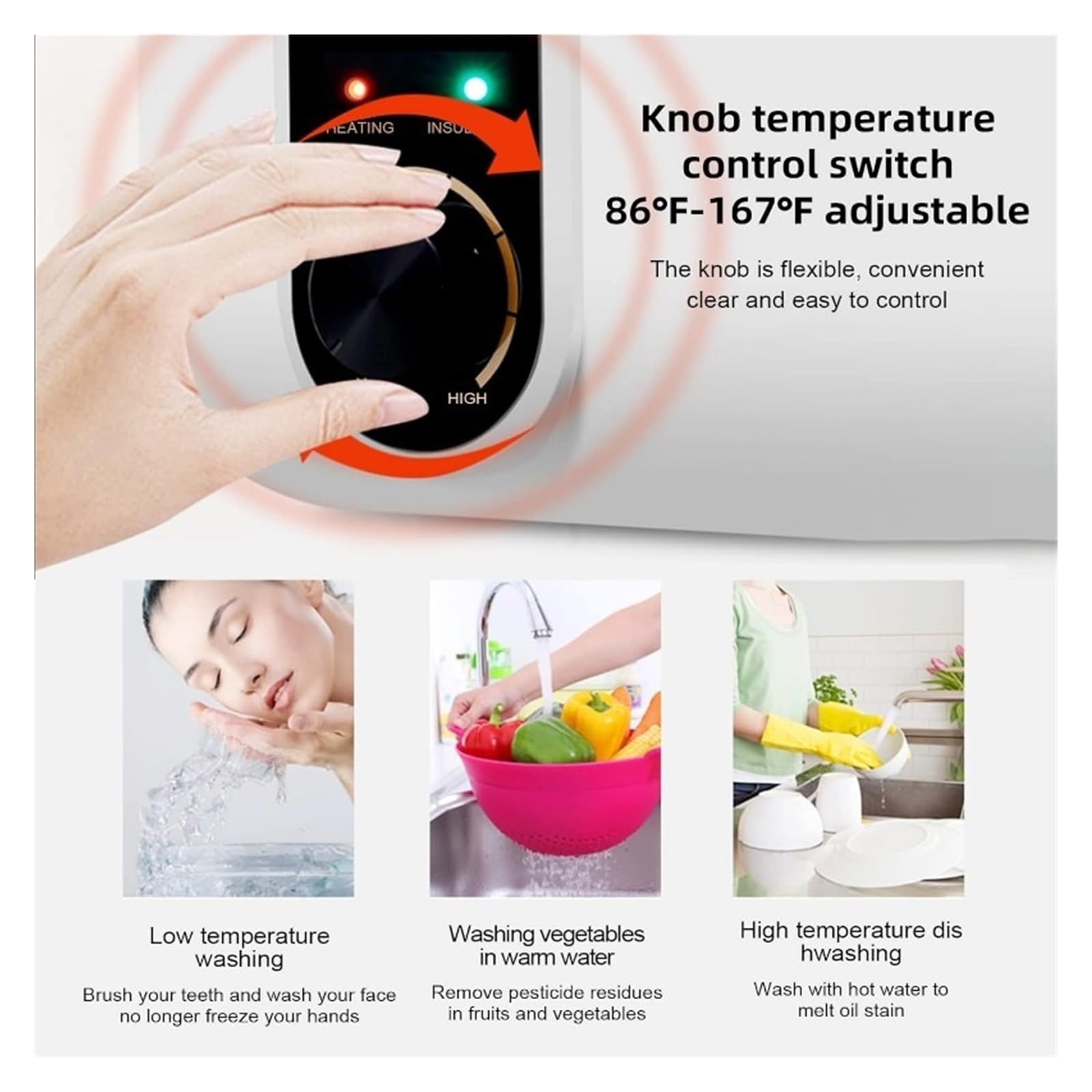 Termo Electrico, Calentador De Agua Caliente Eléctrico Mini Tanque Compacto De Almacenamiento, Armario De Encimera Instantáneo Debajo Del Fregadero De Cocina, Calentador De Agua Eléctrico 10L,Para co