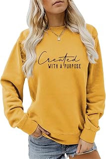 ESIKAH Created with a Purpose Sweatshirt Women Casual Crewneck Pullover Tops Christian Sweatshirt Religious Gift Faith Shirt