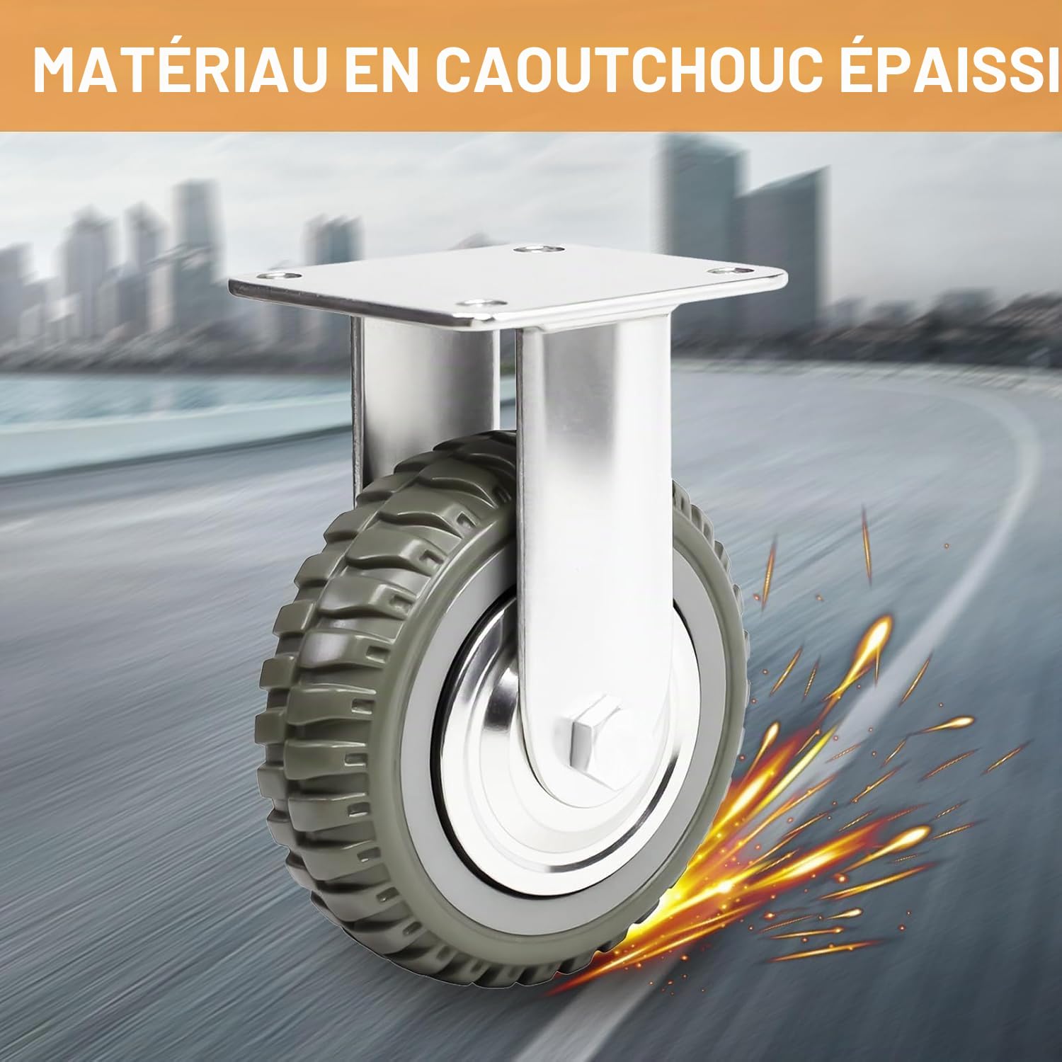 TAIMIKO Lot de 4 Roulette Charge Lourde 150 mm, Capacité de Charge 1000 kg, Roulettes de Transport en Caoutchouc Rotatives à 360°, 2 Roulette Pivotante Avec Frein + 2 Roulettes Fixes