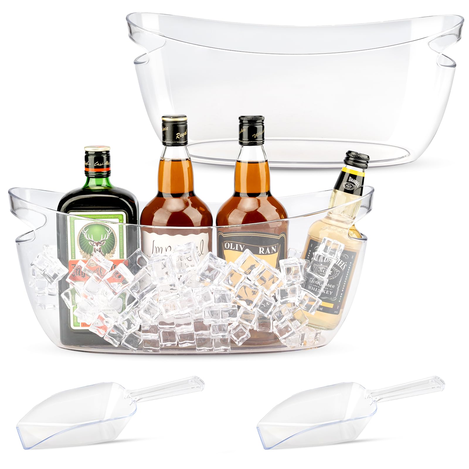 2Pcs Ice Buckets for Parties, Large Ice Bucket, 5.5L Acrylic Champagne Bucket with Scoop, Wine, Drinks, Beer Cooler for Bar and BBQ