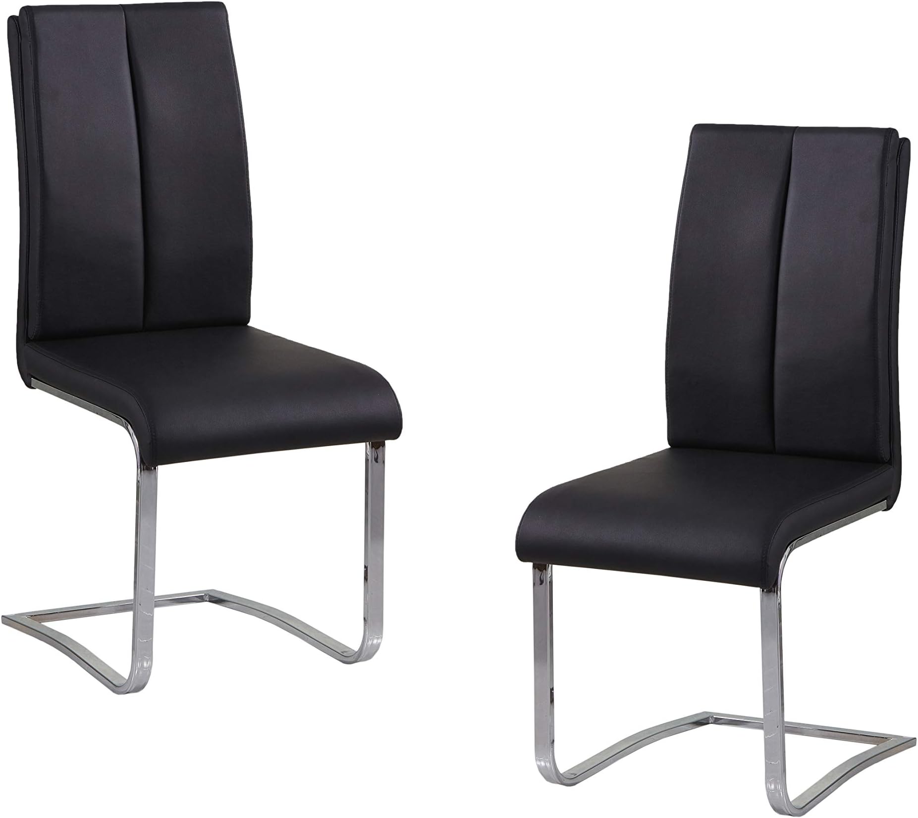 Bailey Modern Dining Chairs, Faux Leather Cushioned Seats, Slightly Curved Backrest, Chrome Cantilever Base, Contemporary Accent Seating for Dining Room, Kitchen, or Breakfast Nook, Set of 2 (Black)
