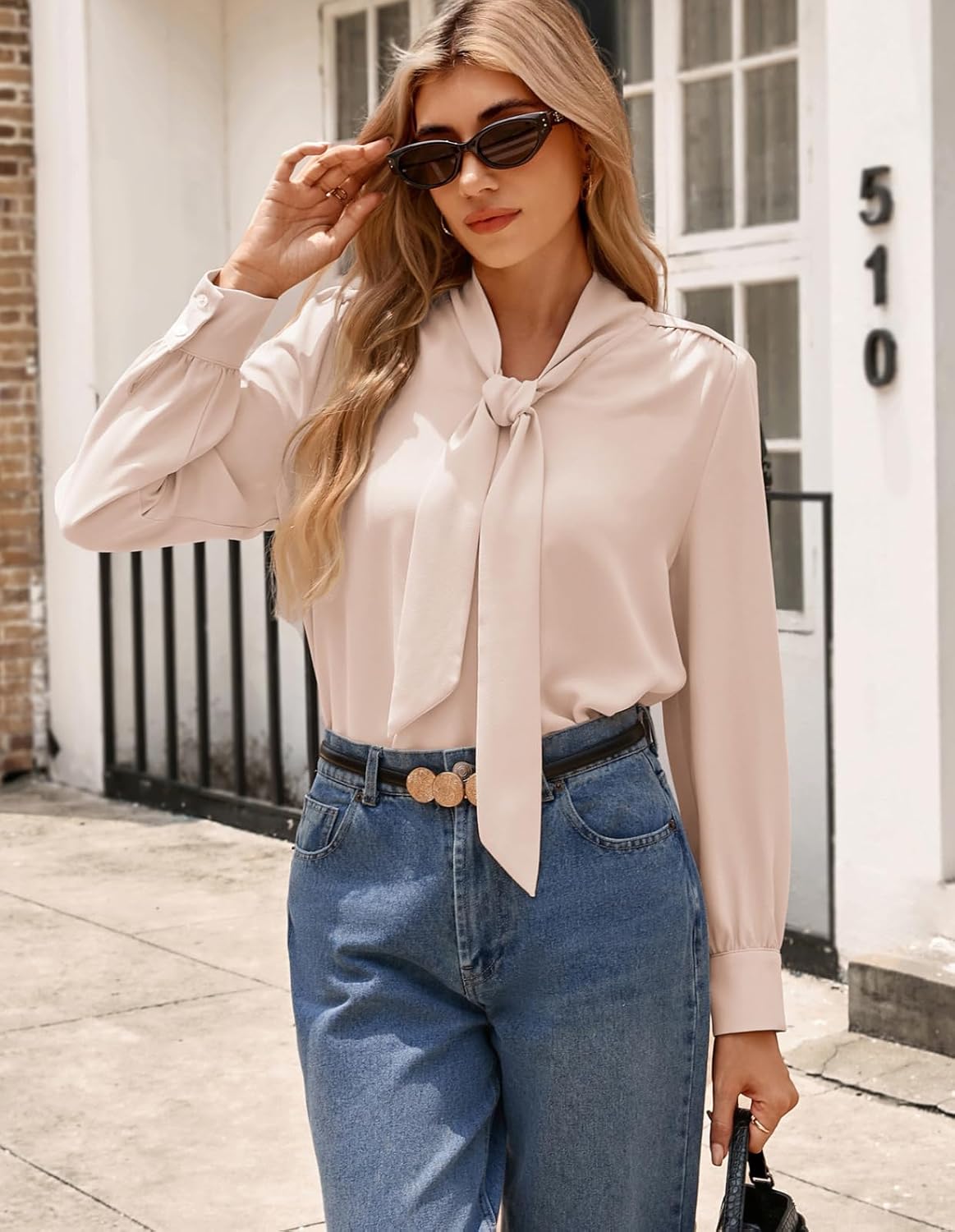 Kate Kasin Women's Bow Tie Neck Blouse 2026 Long Sleeve Work Shirt for Office Business Professional Dressy Casual Tops - Image 2