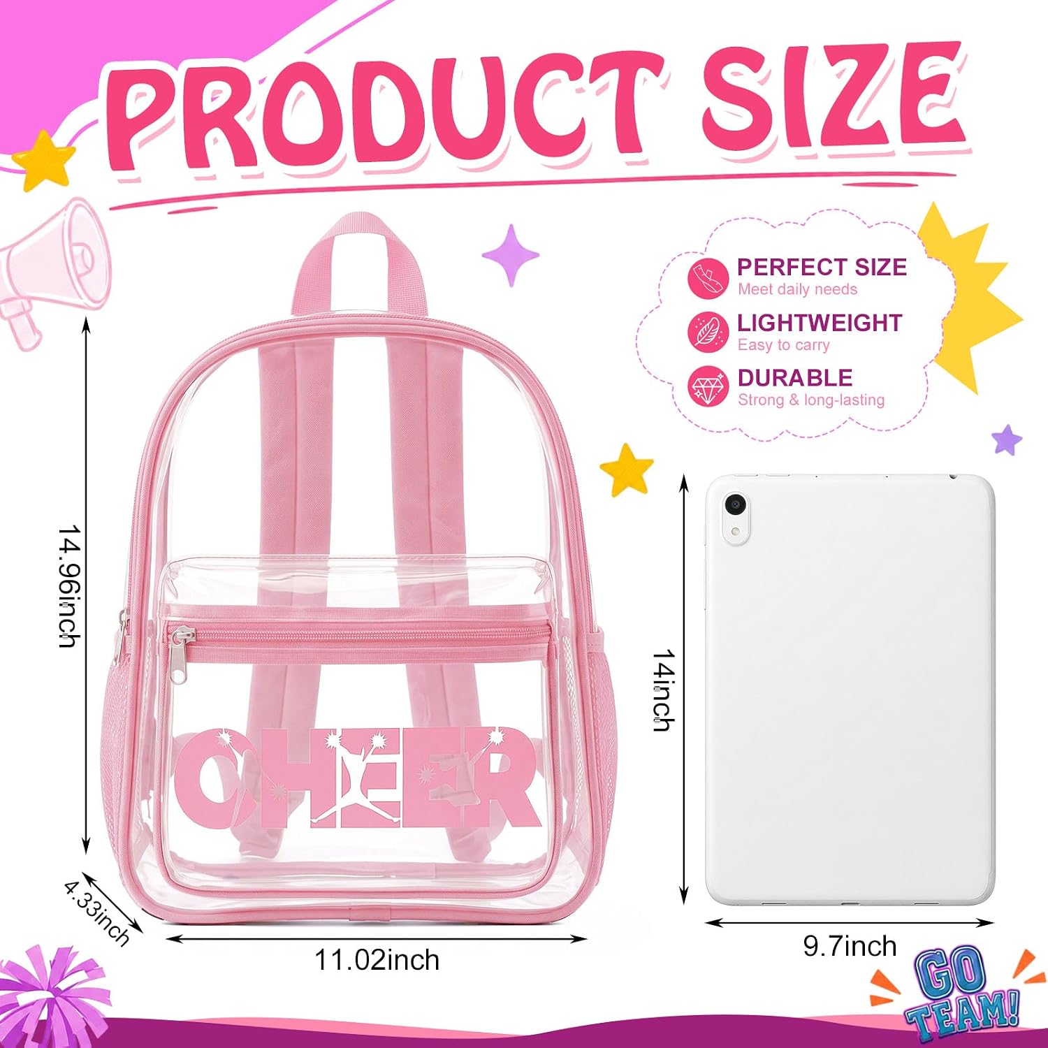 Clear Cheer Backpack Stadium Approved Cheerleading Bag, Light Pink image 2