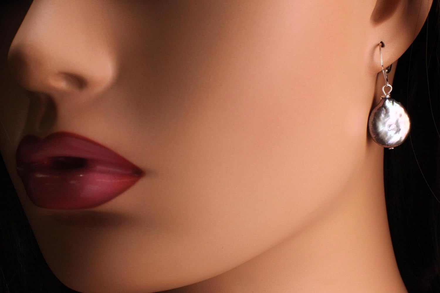 Natural Freshwater Peacock 14-15mm Coin Pearl High Luster Dangling Wire Wrapped in Sterling Silver Leverback, Valentine, Gift, Silver Earrings, Valentine, Bridesmaid, Gift