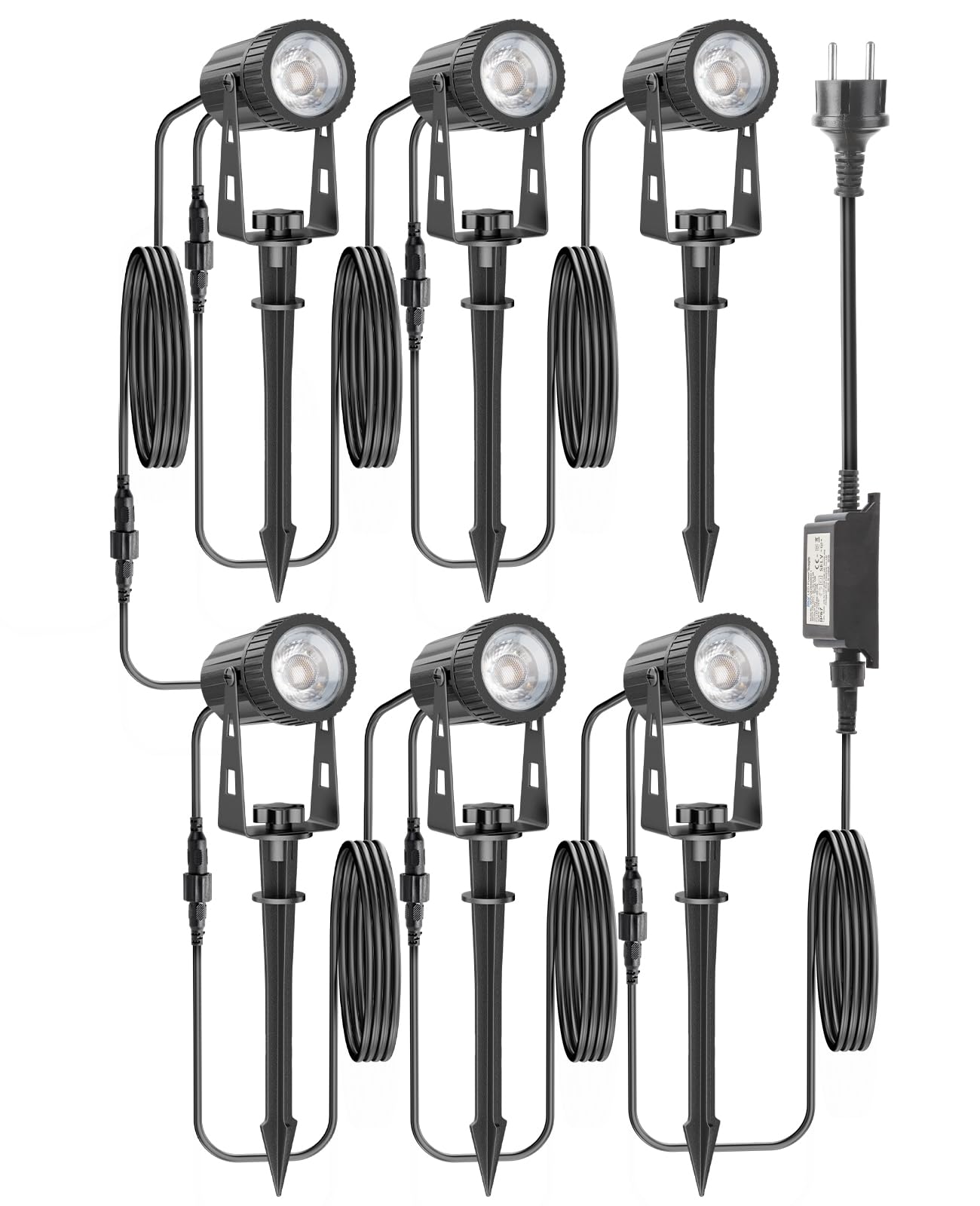 6 Pezzi 20M 6-IN-1 Luci da Giardino LED Faretto da Giardino Impermeabili IP67, Bianco Caldo 3000K 24V per Esterno Giardino