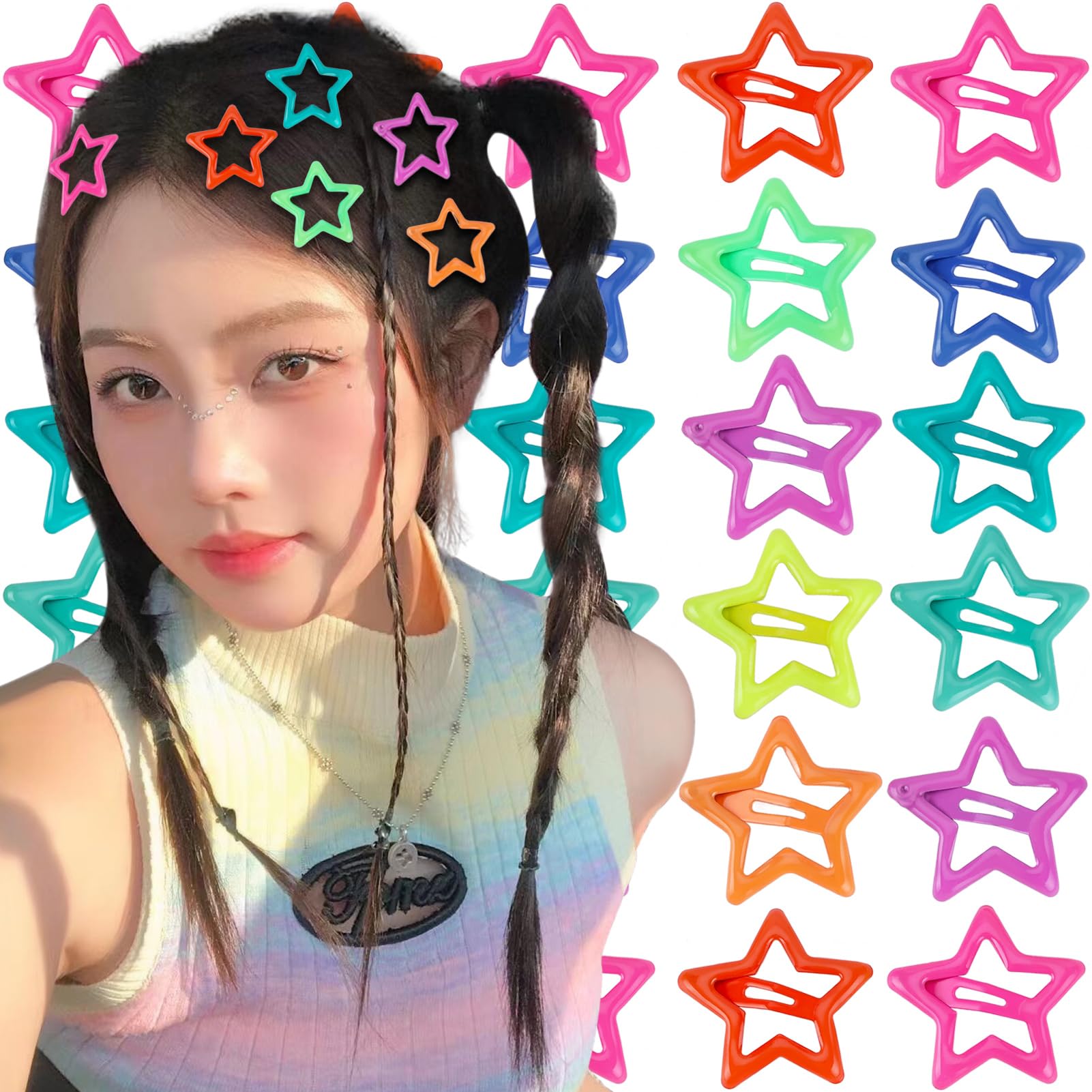 27PCS Star Hair Clips Y2K Glow in The Dark Metal Y2k Hair Accessories for Women Girls Cute Star Barrettes for Long Short Curly Thin Thick Hair Pins Bulk Kawaii Snap Hair Clips Small Styling