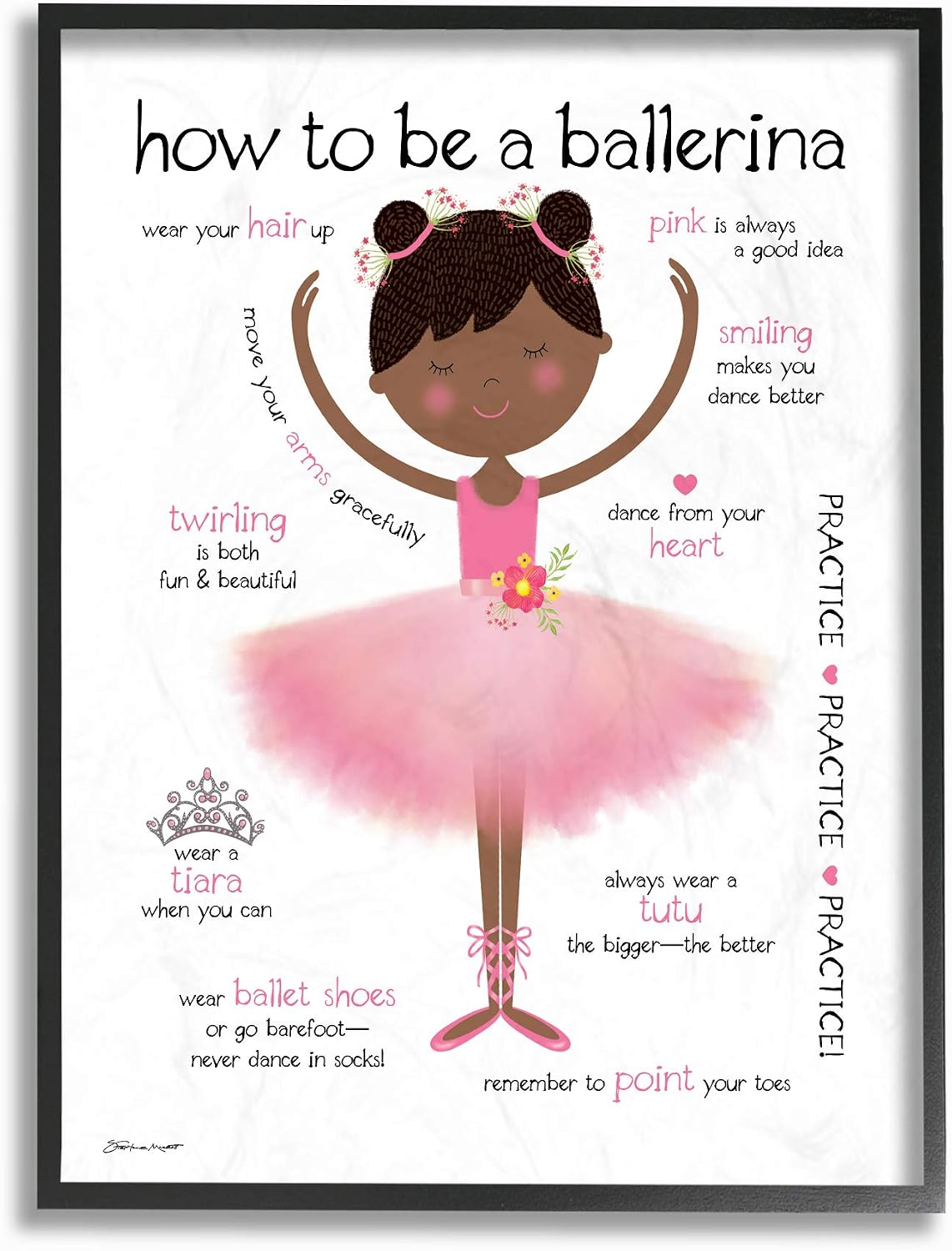 The Kids Room by Stupell How to Be A How to Be A Ballerina Diagram with Pink Tutu and Slippers Black Haired Framed Giclee Texturized Art, Multi-Color