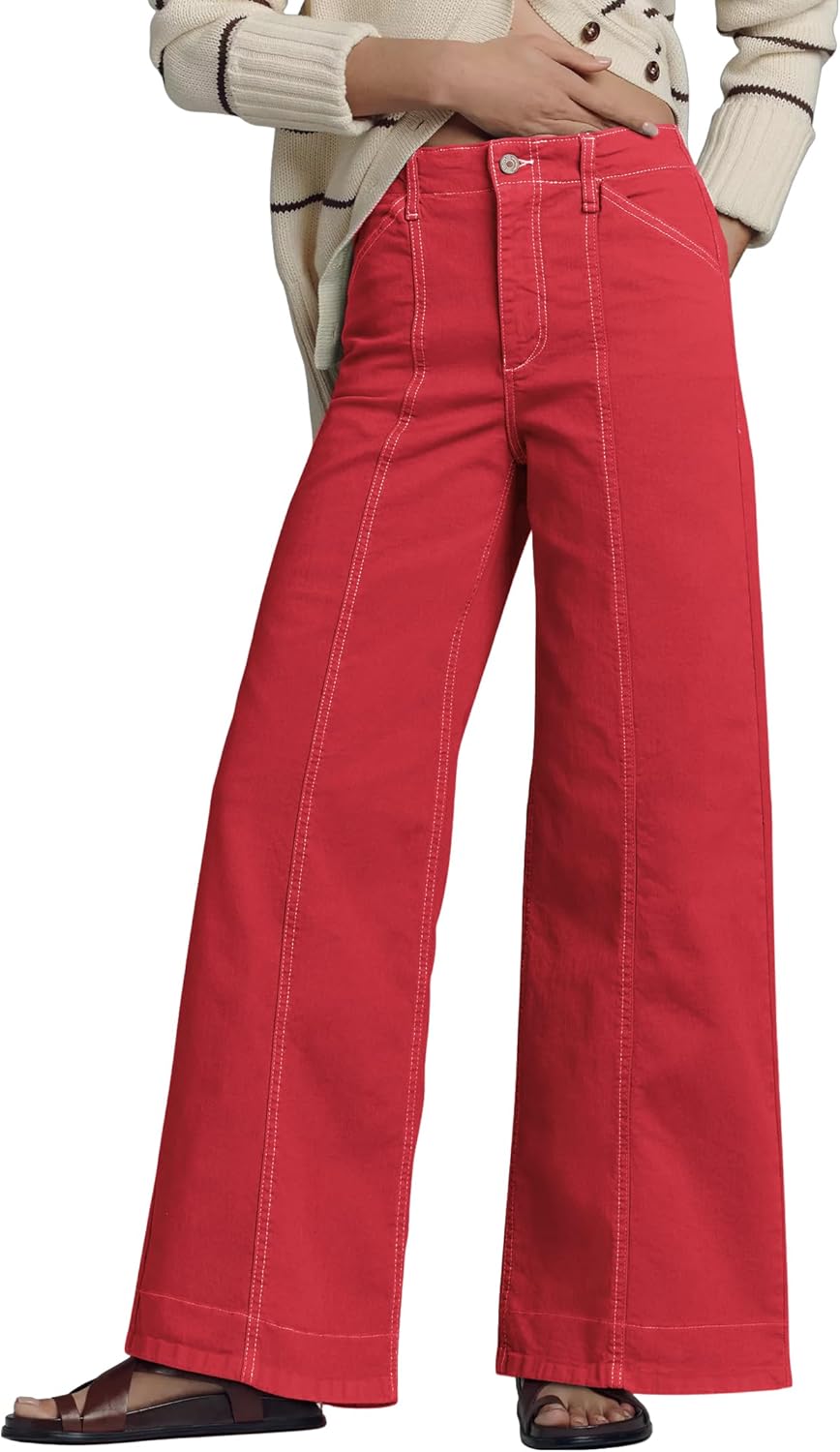 Allimy Womens High Waist Front Seamed High Rise Wide-Leg Jeans Straight Leg Loose Washed Long Full Length Jeans