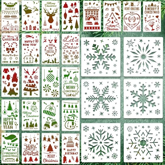 XAVSWRDE 30 PCS Christmas Stencils Template Xmas Stencils Reusable