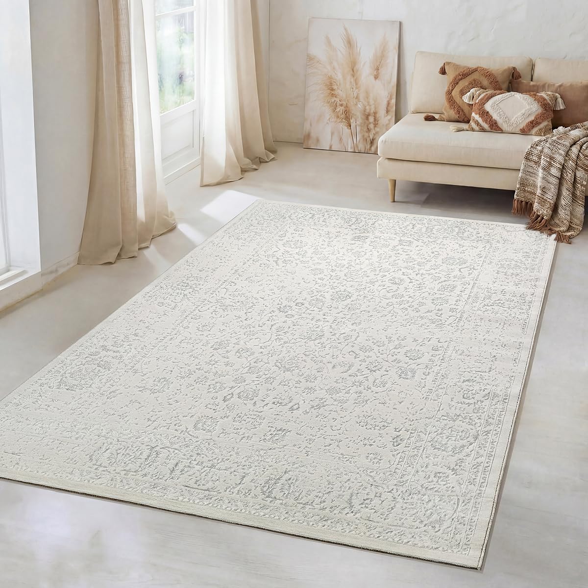 the carpet Mila Tapis Moderne Dense à Poils Courts, Salon, Chambre à Coucher, Brillance élégante, Fibre Brillante, Effet très Profond, Creme, 80 x 150 cm