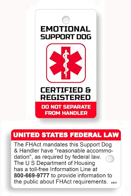 Just 4 Paws Service Esa PTSD, Therapy Dog Key & Collar Tag para ADA & FHact Service Animals