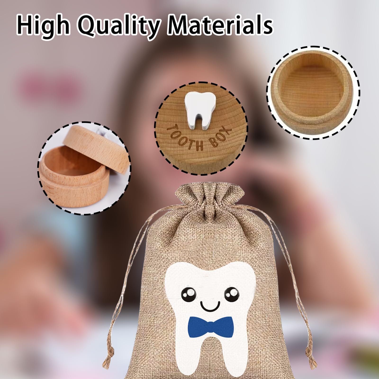 fKiZanthene Wooden Tooth Fairy Box, 3D Carved Wooden Tooth Box & Tooth Fairy Bag Set - Image 3