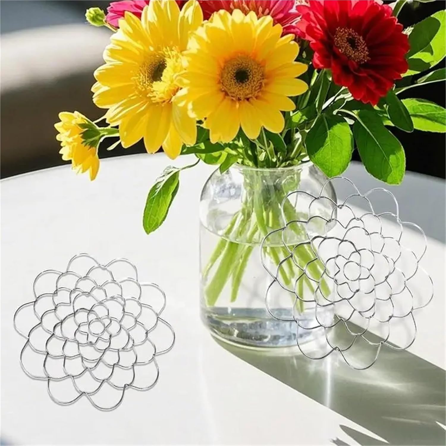 Floral Grid for Vase 4 Set/12 Pcs Wearable Flower Arranger Holder – Reusable Bouquet Twisters for Vase Arrangement(Silver)