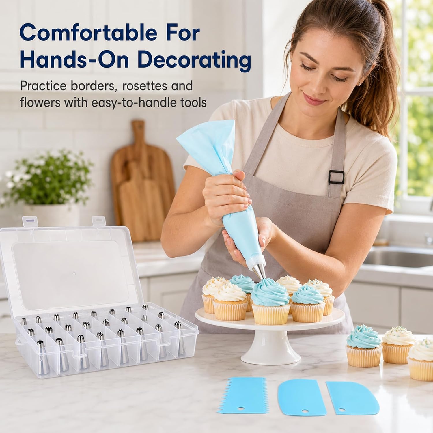 Piping Bags and Tips Set, 124 Pcs Cake Decorating Supplies with 55 Piping Tips, 50 Pastry Bags for Cookie Cupcake Cake Decoration, Baking Supplies for Home Bakers