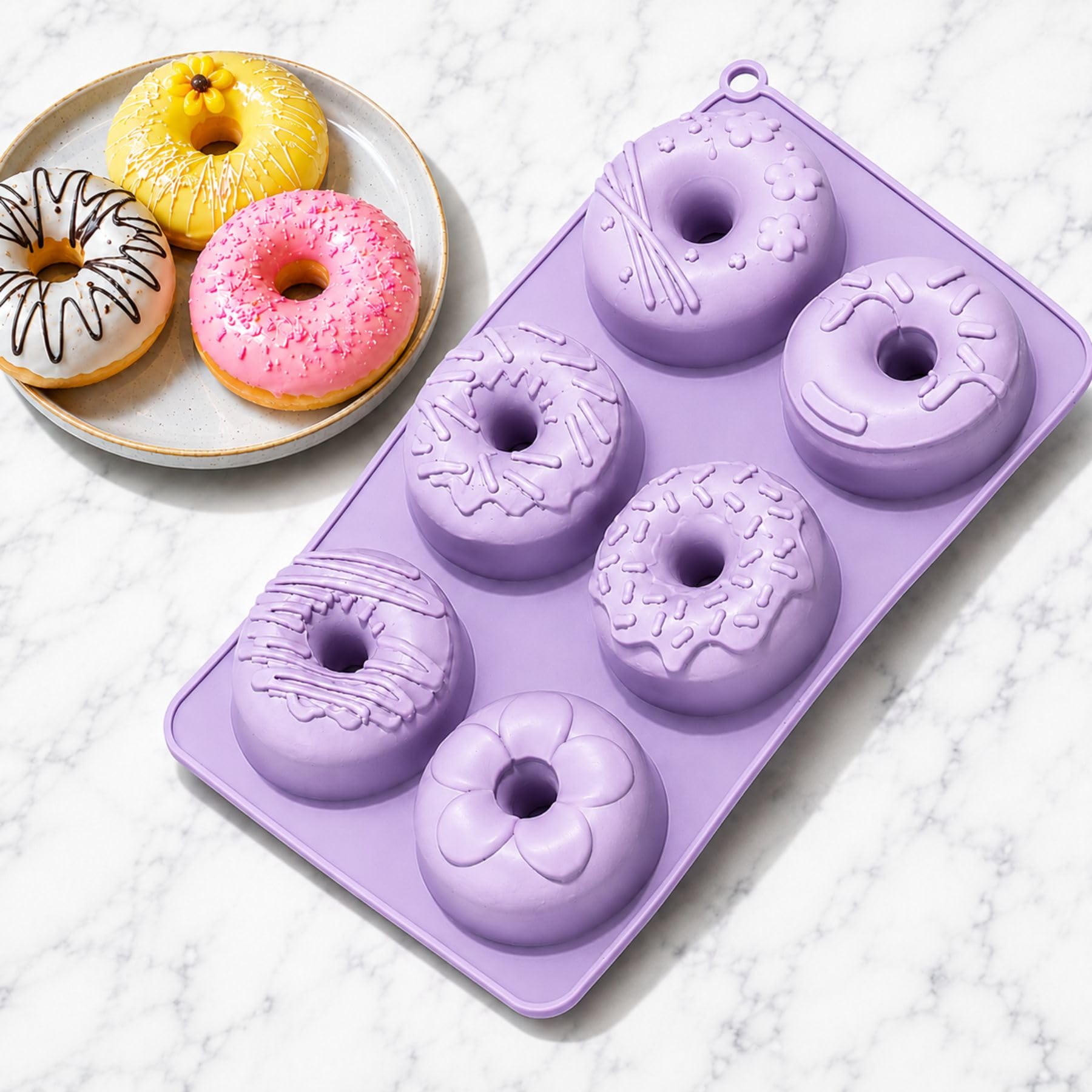 Donut Shape Silicone Mould, Pack of 1-6 Cavity, Baking Tray for Fondant, Doughnuts, Muffin Cupcake Container, Microwave Safe, for Homemade DIY Biscuit, Chocolate, Muffins,Jelly, Randomcolor-image-13