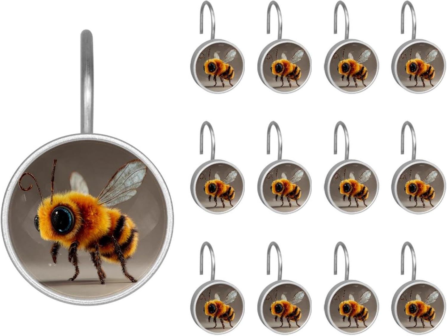 12PCS Bee (12) Shower Curtain Hooks Rings for Bathroom, Decorative Shower Curtain Hooks Rods Curtains and Liner