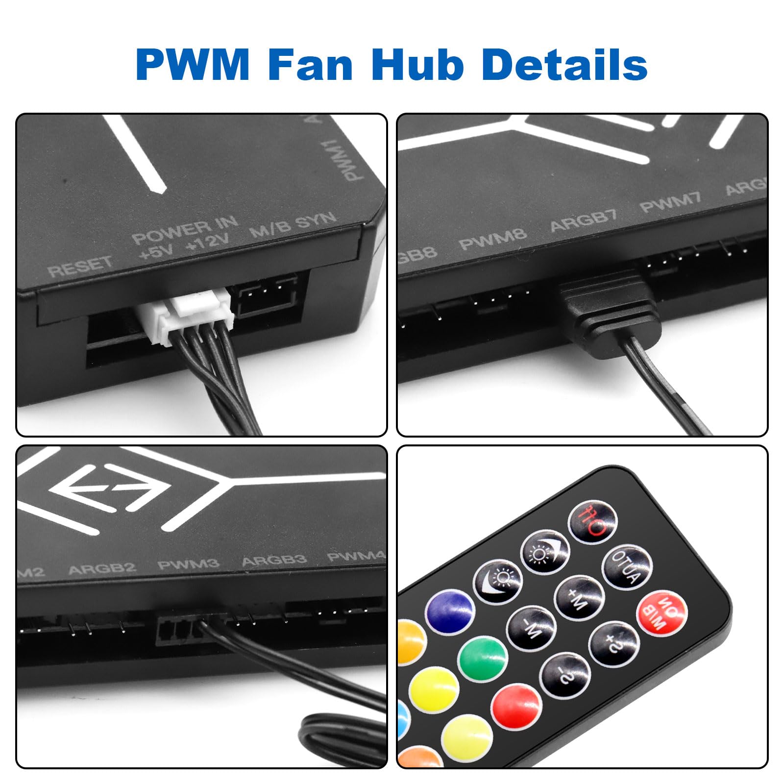 Controller RUIZHI 2-in-1 ARGB PWM Fan Hub mit 9 x 4Pin PWM Fan Connectors & 5V 3Pin Porte con Base Magnetica e Porta SATA Power 18 per Illuminazione RGB/Controller RGB (nero)