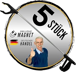 5 Stück Aluminium Greifzange mit Magnet I Greifhilfe Metall Greifer Picking Aid für Senioren Müll Müllzange Küche Alltagshelfer lang