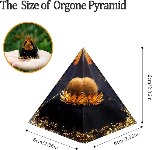 Miniatura 2 de Pirámide de orgón, pirámide de cristal de orgonita de obsidiana metafísica con flor de vida, generador de energía positiva de cristal curativo