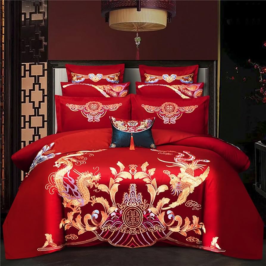 Amazon｜中国の伝統的な赤いベッドシートアジアン寝具セット中国の結婚