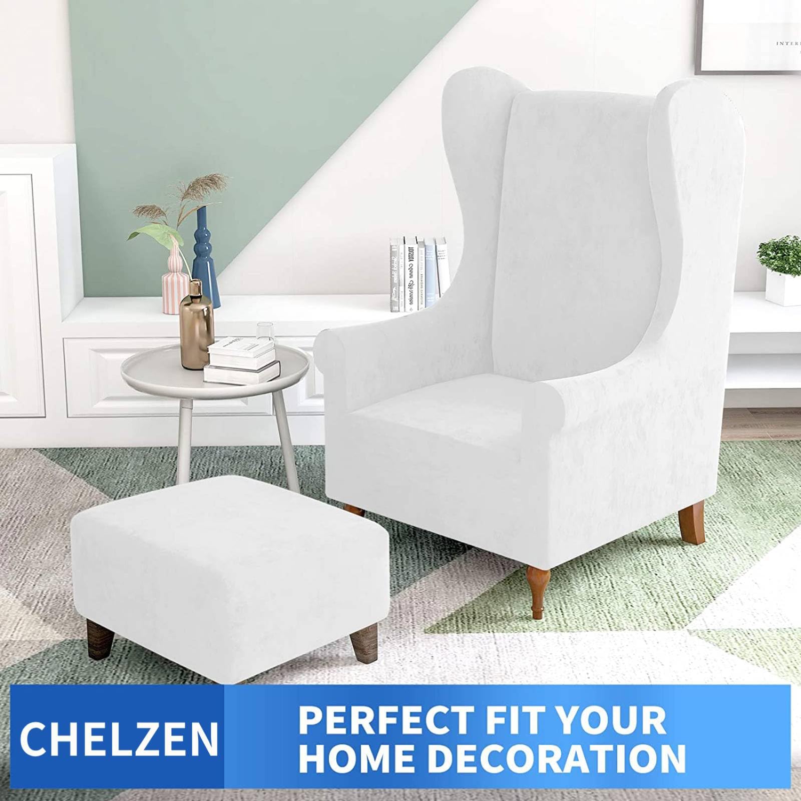 CHELZEN Stretch Velvet Wingback Chair Slipcover Soft Slipcovers for Wingback Chairs Wing Chair Cover with Elastic Bottom (Wing Chair - Image 2