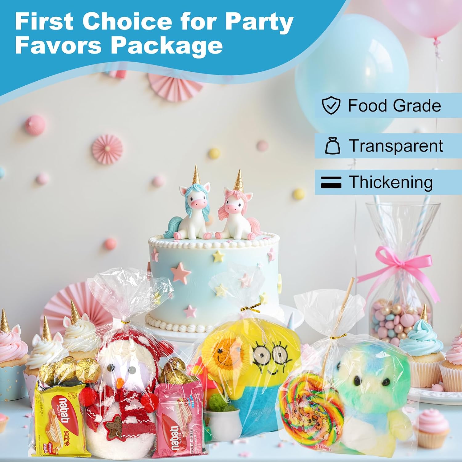 SUREHOME Cellophane Bags Clear Treat Bags with Ties 50 Pcs 9"x12" x3.15" Flat Bottom Gusset Gift Wrappers Can Stand Up Cello Goodie Bag for Birthday Party Favors Candy Snack Mugs Gift Giving Packaging image 2