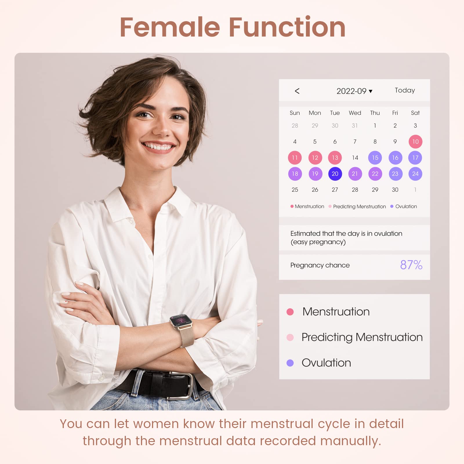 SWGOTA Smartwatch Donna Chiamate Bluetooth 5.2, 1.85" HD Smart Watch Orologio con Cardiofrequenzimetro SpO2 Sonno Fisiologia Femminile IP68 Notifiche Messaggi 18 modalità Sportive iOS Android Oro Rosa