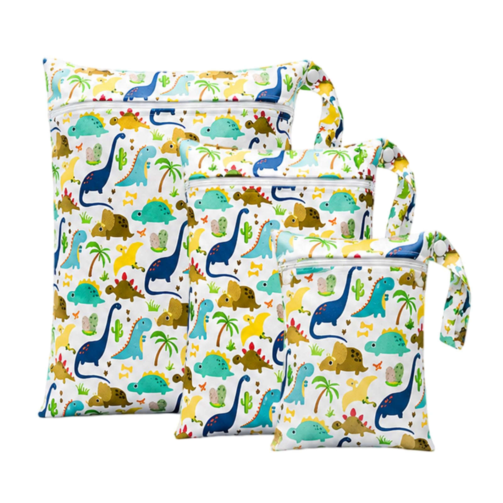 Set da 3 Wetbags con Dinosauri, Borse Impermeabili per Pannolini e Articoli bagnati per Bambini e Asilo, wetbag Portatile con Motivo Dolce di Dinosauri