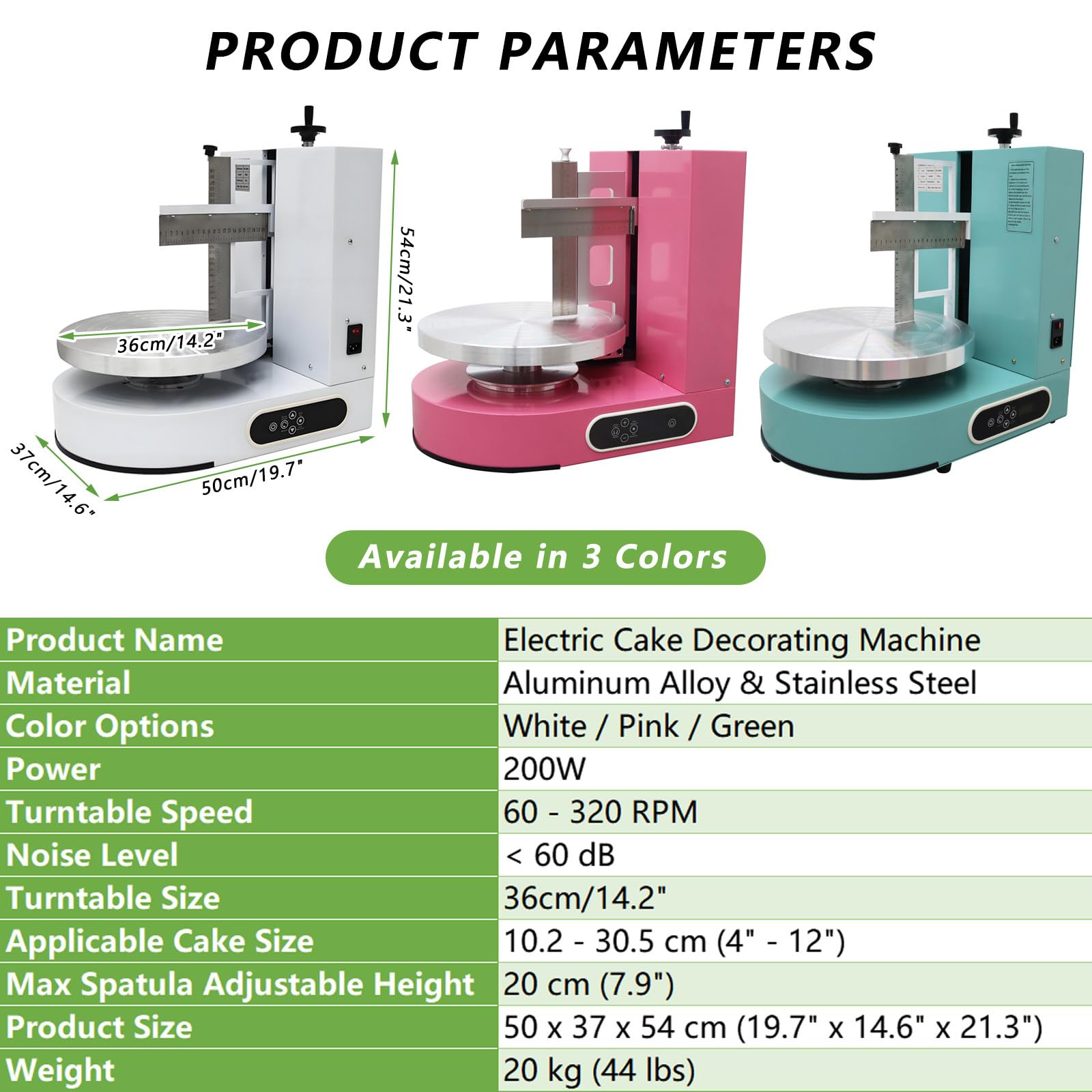 MáQuina para Decorar Pasteles, con Plato Giratorio Y Raspador Ajustable, Dispositivo para Untar Crema para Pasteles De 10 A 30 Cm, Velocidad De RotacióN De 60 A 320 RPM Green