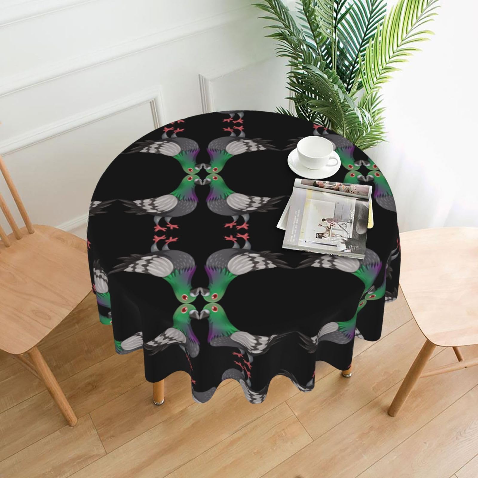 ZHAOUR Cartoon Pigeon Print Round Washable Tablecloth – Table Cover