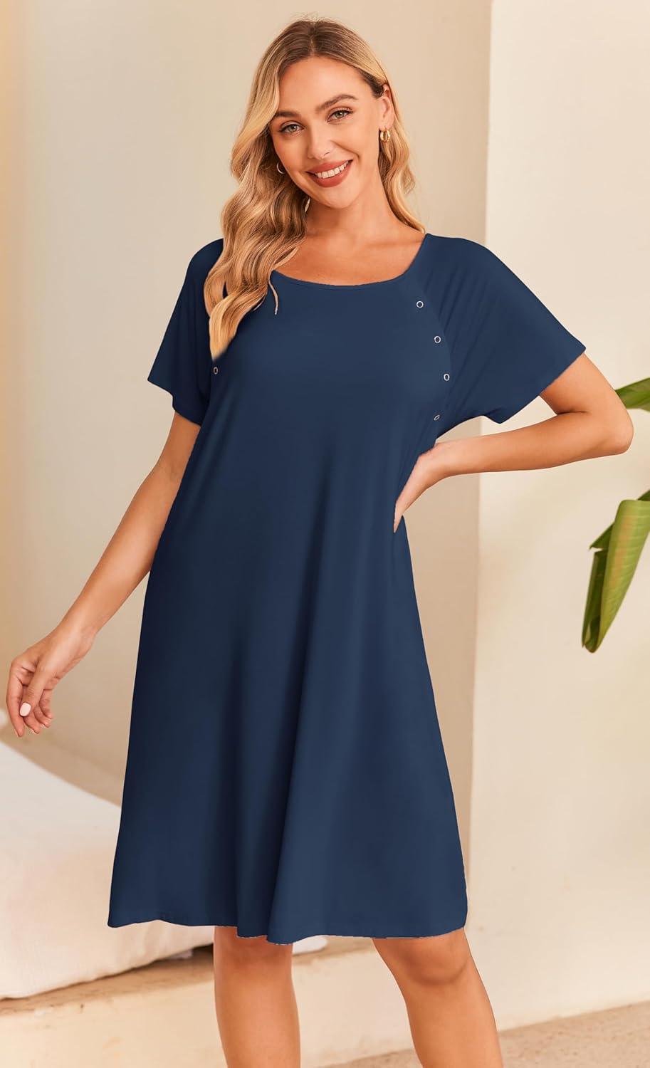 Ekouaer Women’s Nursing/Delivery/Labor/Hospital Nightdress Short Sleeve Maternity Nightgown with Button S-XXL - Image 5