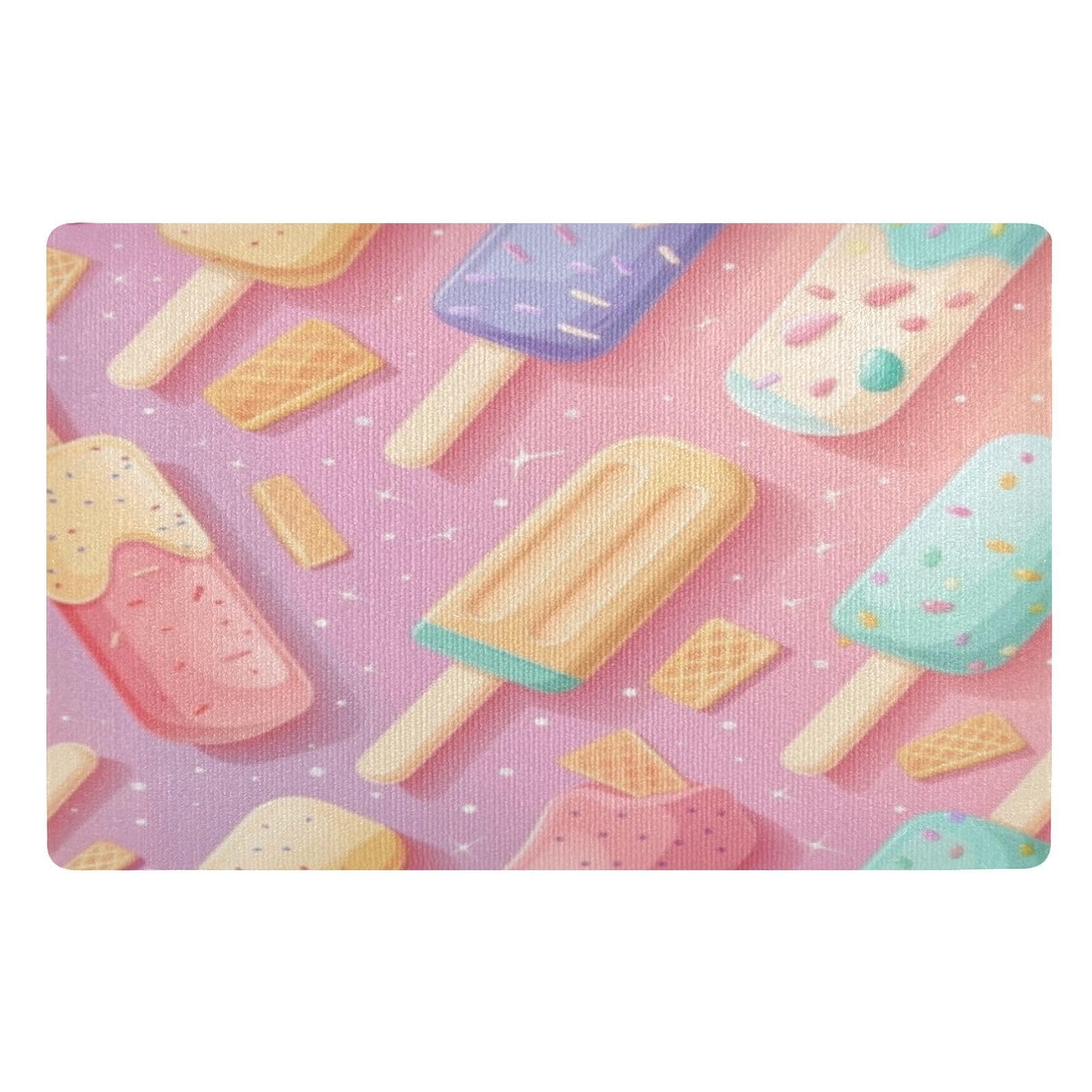 Indoor Door Mat, Non-Slip Front Door Mats, Colorful Ice Cream Pattern Doormat, Dirt Resistant and Absorbent Welcome Mat, Low Profile Floor Mats for