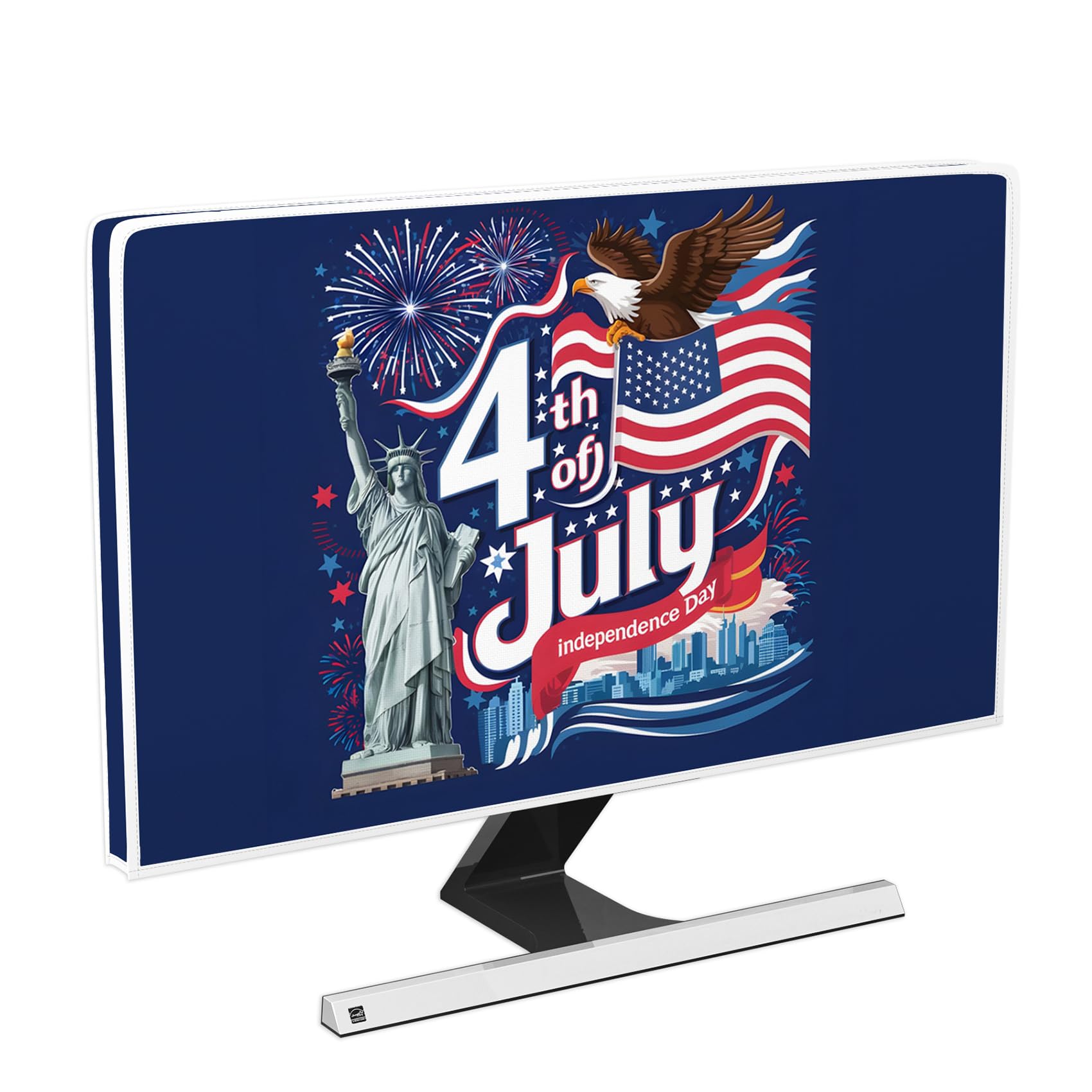 4th of July Independence Day Monitor Dust Cover 26, 27, 28 Inch Memorial Day American Flag Free Muse Eagle Panel Case Computer Monitor Covers Sleeve Compatible with PC Desktop and TV