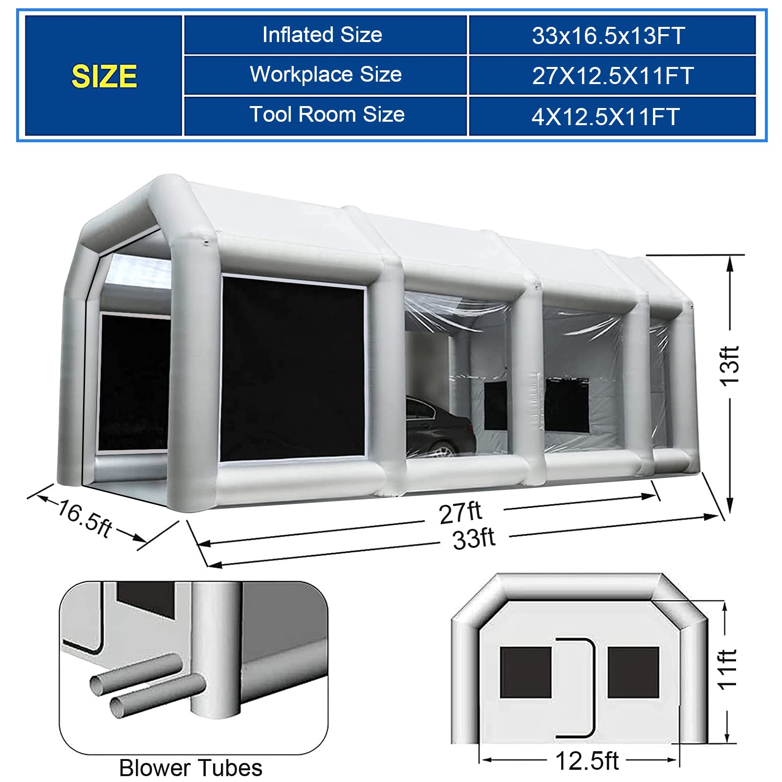 Buy Inflatable Paint Booth 33x16.5x13FT with Two Blowers 1100W+1100W