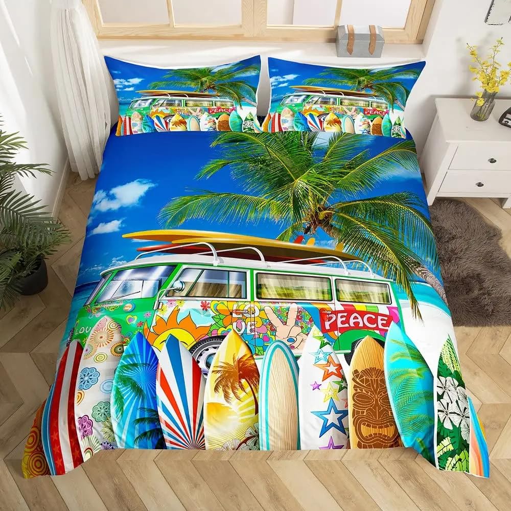 Housse de couette 240x260 planche de surf avec 2 taies d'oreiller