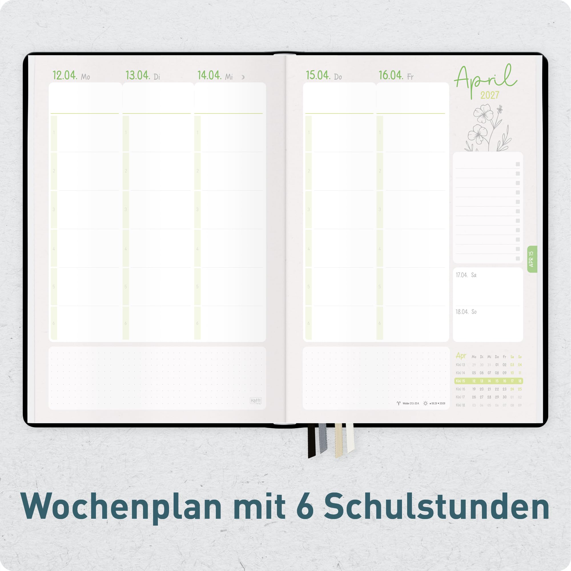 Häfft® Lehrerplaner Grundschule 2026/2027 im A4+ Format Hardcover - Schuljahr 12 Monate (Aug 26 - Jul 27) Lehrerkalender & Unterrichtsplaner für Klasse 1–4 "Black Edition"